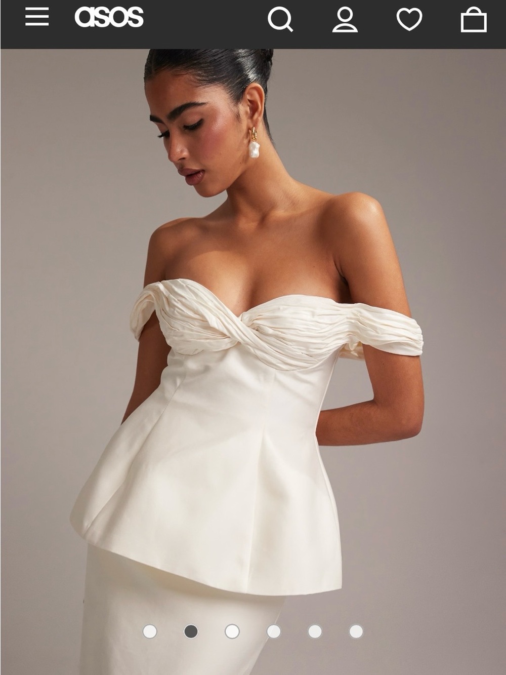ASOS Ruched Off Shoulder Ivory Wedding Dress - Picture 4 of 9